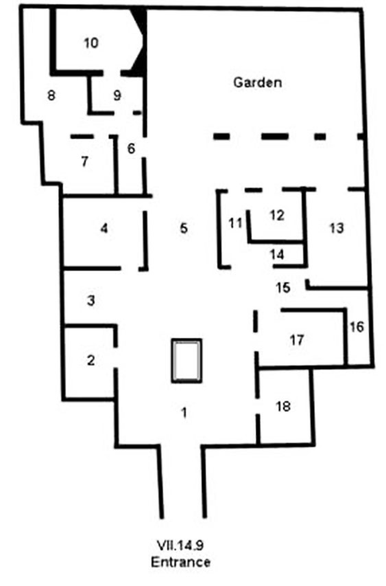 VII.14.9 Pompeii. Casa di V. Popidius or Casa delle Colombe
Room Plan